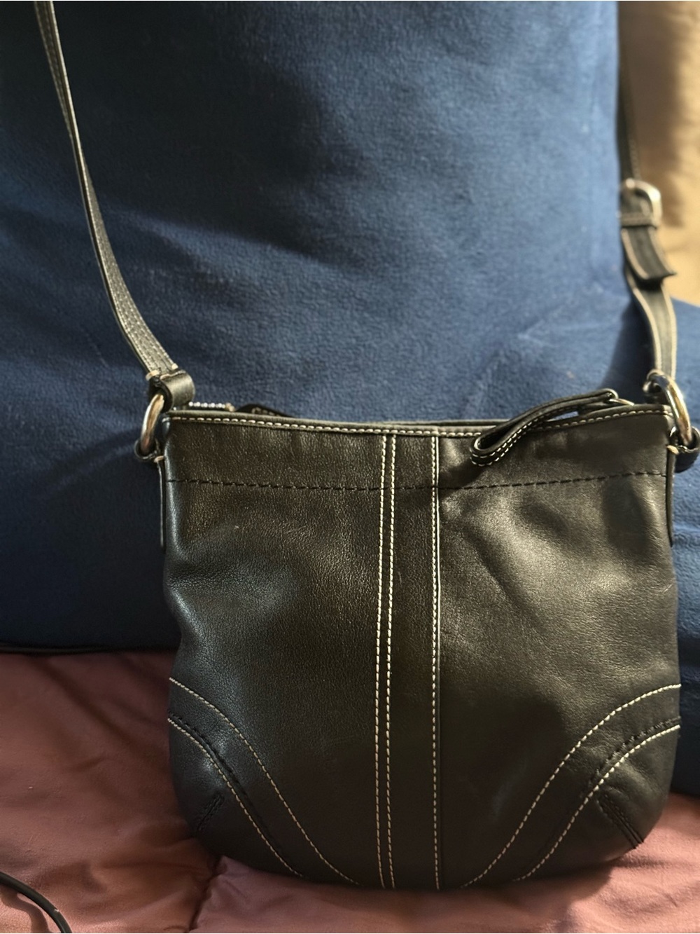 Coach Black Leather Crossbody with White Stitching